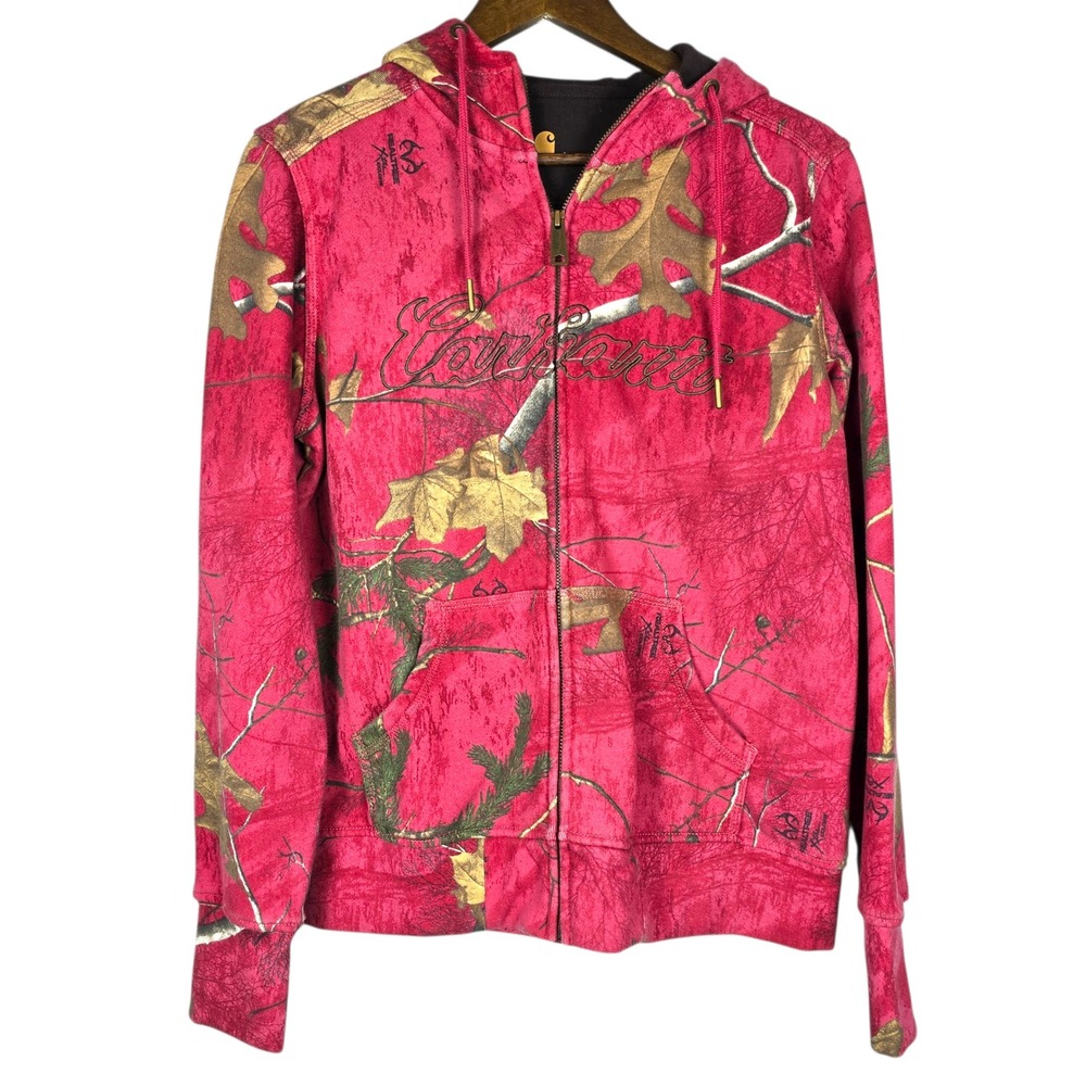 Carhartt Hoodie Jacket Hoodie Womens Medium Pink Realtree Camo Full Zip